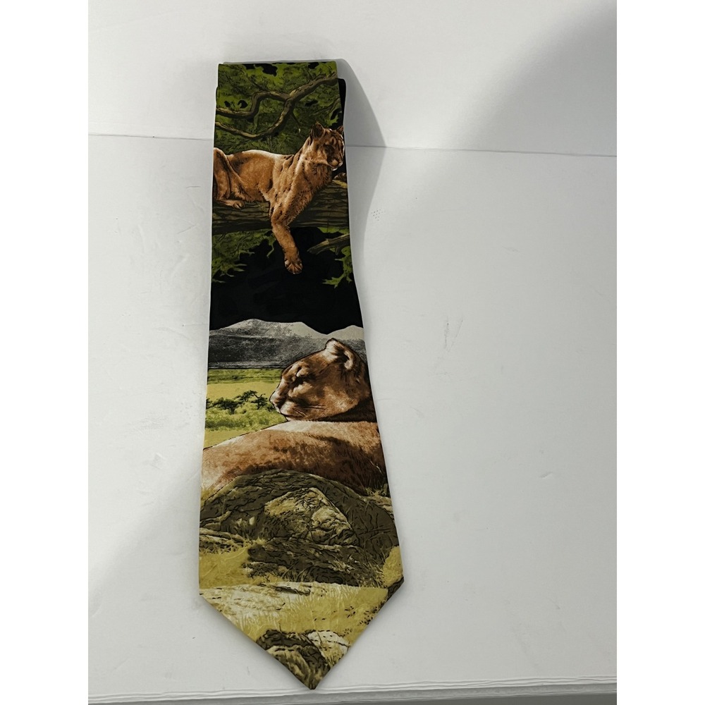 Endangered Species Tie Mens OS Multi Color Noonday Siesta Mountain Lion Novelty